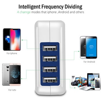 Бързо зареждане 12 W USB зарядно за iPhone Зарядно устройство 4 USB бързо зареждане за стенно зарядно за телефон за iPhone Samsung Xiaomi