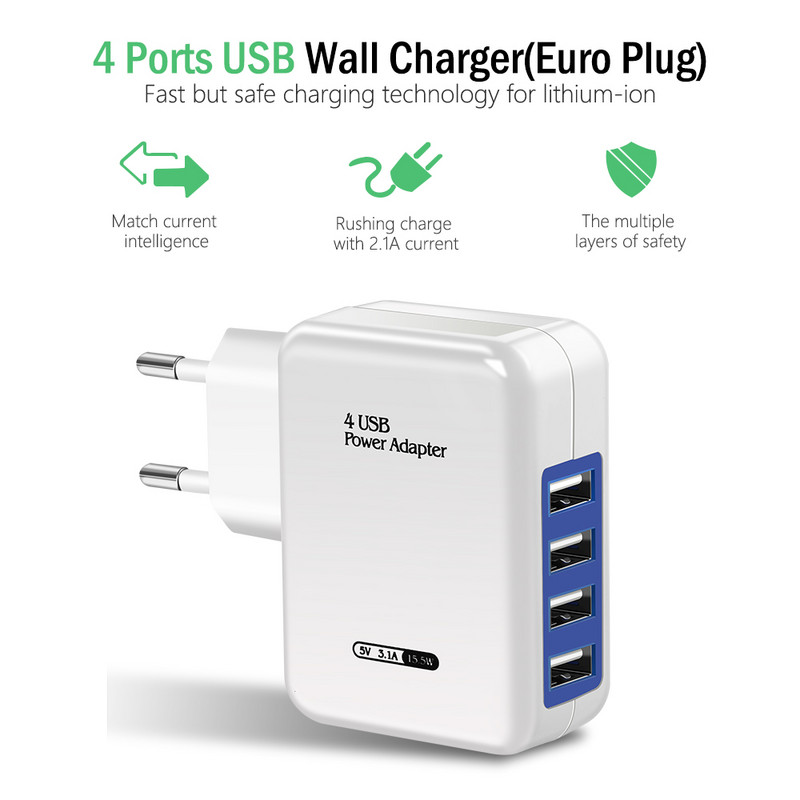 Brzo punjenje 12W USB punjač za iPhone Punjač 4 USB brzo punjenje zidni telefon punjač za iPhone Samsung Xiaomi