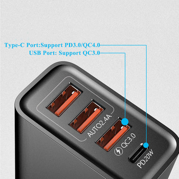 4 порта PD USB зарядно Бързо зареждане 60 W за iPhone13 Pro Max Samsung Xiaomi 3U USB Type C зарядно устройство Адаптер за зареждане на мобилен телефон