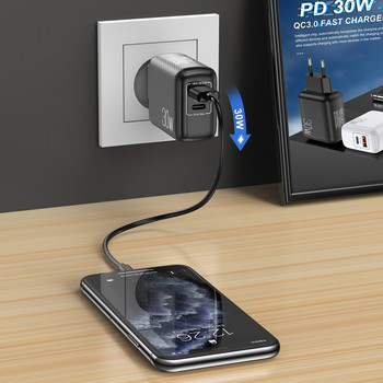 2 Θύρες PD 30W EU US UK Plug Fast Charger Adapter for iPhone 12 11 Samsung Xiaomi Huawei QC 3.0 Mobile Phone Quick Charger