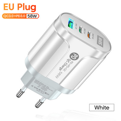 Încărcător USB 58W PD Tip C Încărcător de perete cu încărcare rapidă Adaptor încărcător telefon pentru iphone Samsung Xiaom Huawei 3 porturi Încărcător USB C