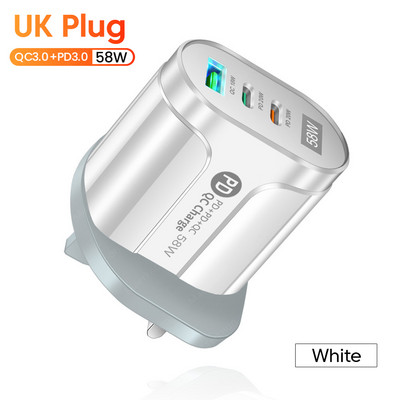 Încărcător USB 58W PD Tip C Încărcător de perete cu încărcare rapidă Adaptor încărcător telefon pentru iphone Samsung Xiaom Huawei 3 porturi Încărcător USB C
