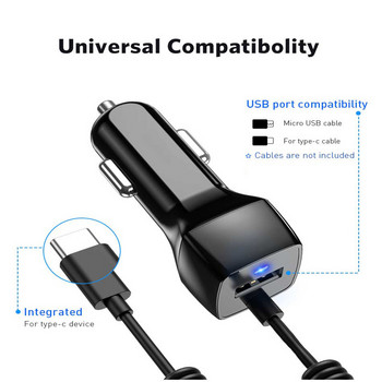 USLION 24V Mini USB зарядно за кола с Micro USB Type C кабел за Samsung S10 S9 Xiaomi Redmi Note 7 мобилен телефон USB A бърз кабел