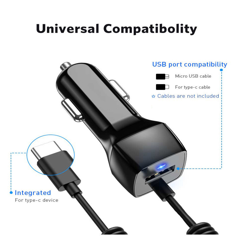 Φορτιστής αυτοκινήτου USLION 24V Mini USB με καλώδιο Micro USB Type C για Samsung S10 S9 Κινητό τηλέφωνο Xiaomi Redmi Note 7 USB Ένα γρήγορο καλώδιο