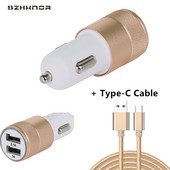 Încărcător auto 3.1A 2USB Telefon mobil Adaptor încărcător auto pentru Samsung Xiaomi și cablu micro USB tip C 1m pentru honor 10 v20 nova 3 4e