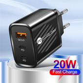 20W QC3.0+2 PD Cablu USB C Adaptor de alimentare Încărcător Priză SUA/UE/UK Încărcătoare pentru telefoane inteligente Iphone Xiaomi Samsung Încărcătoare pentru telefoane mobile