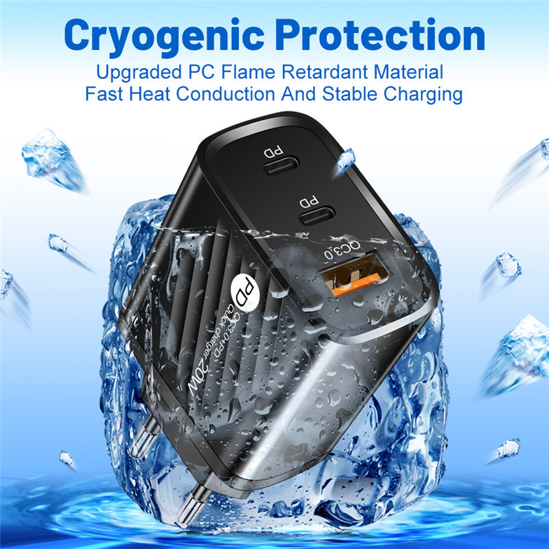 20W QC3.0+2 PD Καλώδιο USB C Φορτιστής προσαρμογέα ρεύματος ΗΠΑ/ΕΕ/ΗΒ Φορτιστές έξυπνων τηλεφώνων Iphone Xiaomi Φορτιστές κινητών τηλεφώνων Samsung