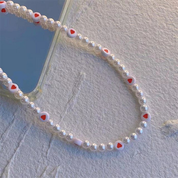 New Ins Trendy Red Love Heart Pearl Αλυσίδες κινητών τηλεφώνων Anti-lost Χειροποίητο ακρυλικό κορδόνι γοητείας για γυναίκες κορίτσια