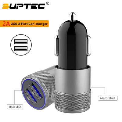 SUPTEC USB зарядно за кола Универсален мобилен телефон 2A Dual USB Fast Charger за iPhone XS X 8 Huawei Xiaomi Mini Adapter Car-Charger