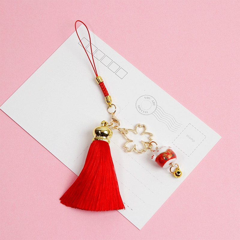 Prekrasne trake za pametne telefone za iPhone Samsung Dekor Trešnjin cvijet Resica Mačka zvono Remen za mobilni telefon Uže Privezak za telefon