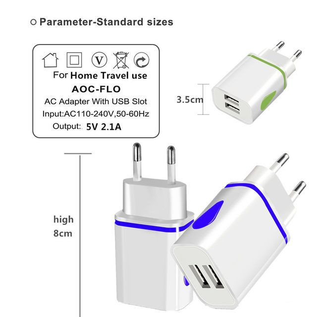 2-pordiline LED-USB-laadija Xiaomi Redmi Note 7-le Samsungi tahvelarvutitele EU-pistikuga laadimisadapter mobiiltelefoni laadija USB-seinalaadijad