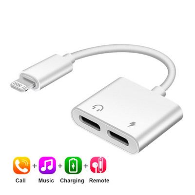 Adaptor audio 2 în 1 pentru iPhone 11 12 Pro Max xXS Aux Jack Iluminare căști 3,5 mm la Splitter căști Cablu pentru căști de încărcare