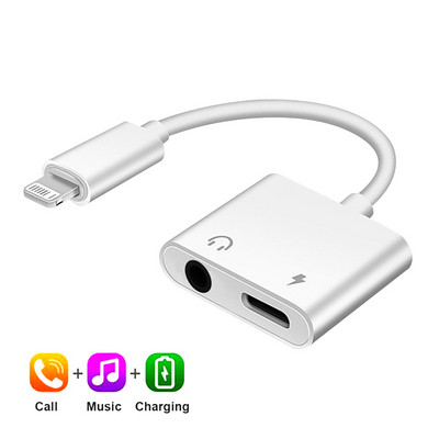 Adaptor audio 2 în 1 pentru iPhone 11 12 Pro Max xXS Aux Jack Iluminare căști 3,5 mm la Splitter căști Cablu pentru căști de încărcare