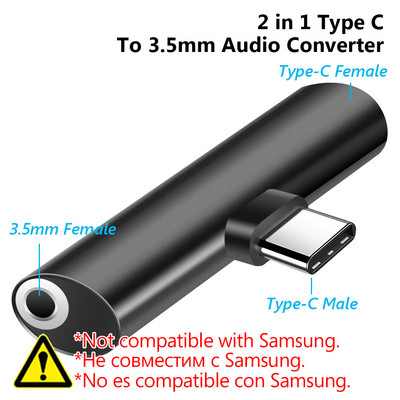 Convertor tip C la jack de 3,5 mm Adaptor audio pentru căști Cablu tip USB C la cablu auxiliar pentru căști de 3,5 mm Adaptor convertizor tip C
