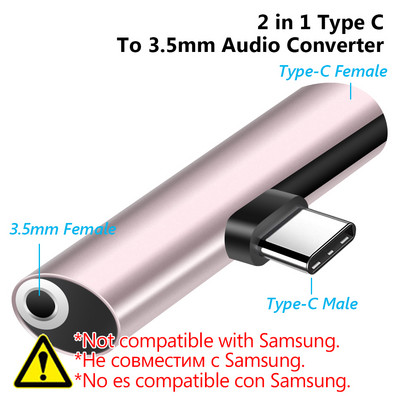Convertor tip C la jack de 3,5 mm Adaptor audio pentru căști Cablu tip USB C la cablu auxiliar pentru căști de 3,5 mm Adaptor convertizor tip C
