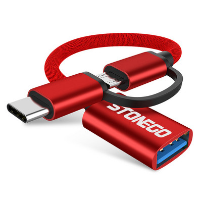 Cablu adaptor STONEGO 2 în 1 OTG, împletitură de nailon, Adaptor de sincronizare a datelor USB 3.0 la Micro USB tip C pentru Huawei pentru MacBook U Disk OTG