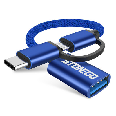 Cablu adaptor STONEGO 2 în 1 OTG, împletitură de nailon, Adaptor de sincronizare a datelor USB 3.0 la Micro USB tip C pentru Huawei pentru MacBook U Disk OTG