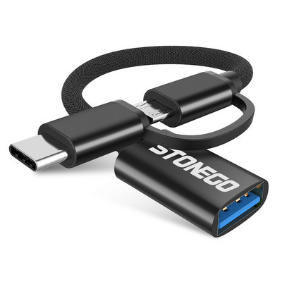Cablu adaptor STONEGO 2 în 1 OTG, împletitură de nailon, Adaptor de sincronizare a datelor USB 3.0 la Micro USB tip C pentru Huawei pentru MacBook U Disk OTG