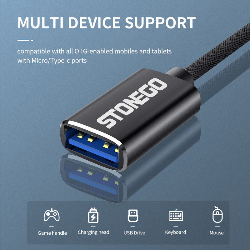 STONEGO 2 az 1-ben OTG adapterkábel Nylon Braid USB 3.0 - Micro USB Type C adatszinkronizáló adapter Huawei-hez MacBook U Disk OTG-hez