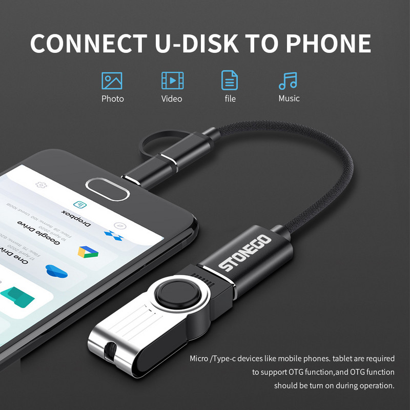 STONEGO 2 az 1-ben OTG adapterkábel Nylon Braid USB 3.0 - Micro USB Type C adatszinkronizáló adapter Huawei-hez MacBook U Disk OTG-hez