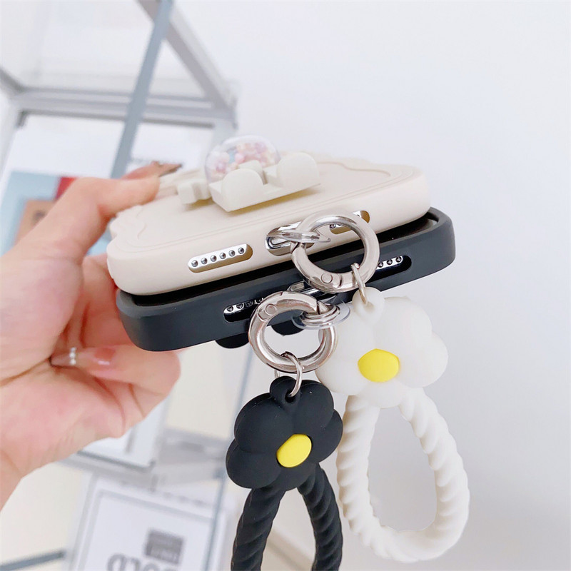 Koreai aranyos virág akasztós csuklópánt kézi zsinór Mobiltelefon szilikon szíj zsinór iPhone 14Pro univerzális csuklópánthoz