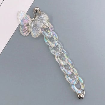 Crystal AB Butterfly Gem Прозрачен акрилен калъф за мобилен телефон Верига Каишка за пръсти Направи си сам ключодържател Декорация Аксесоари за бижута