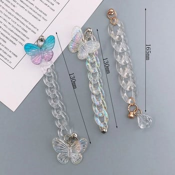 Crystal AB Butterfly Gem Прозрачен акрилен калъф за мобилен телефон Верига Каишка за пръсти Направи си сам ключодържател Декорация Аксесоари за бижута