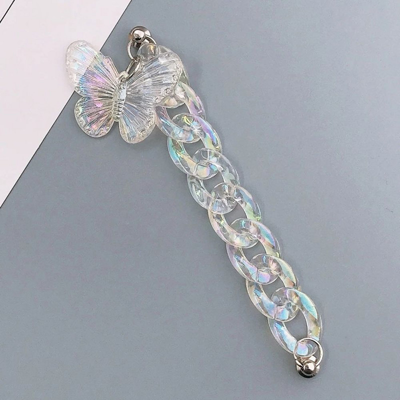 Crystal AB Butterfly Gem átlátszó akril mobiltelefon tok lánc ujjszíj barkács kulcstartó dekoráció ékszer kiegészítők