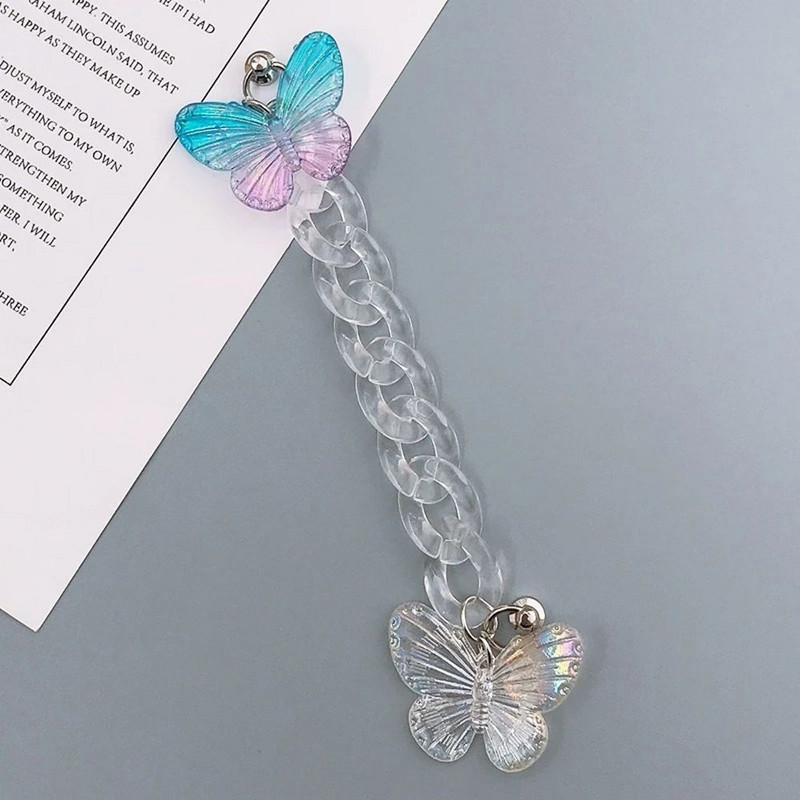 Crystal AB Butterfly Gem átlátszó akril mobiltelefon tok lánc ujjszíj barkács kulcstartó dekoráció ékszer kiegészítők