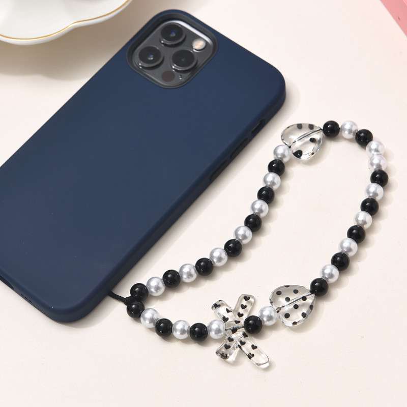 Y2k ακρυλικές αλυσίδες κινητών τηλεφώνων Μαύρο Clear Love Heart Butterfly Beaded Charm Γυναικεία Κορίτσια Τηλέφωνο Διακόσμηση Κορδόνι Τηλέφωνο