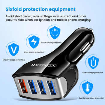 3.1A Car USB Charger Quick Charge 3.0 Universal Fast Charging 4 Port Adapter Mobile Phone for Huawei iPhone 13 12 11 Pro Xiaomi
