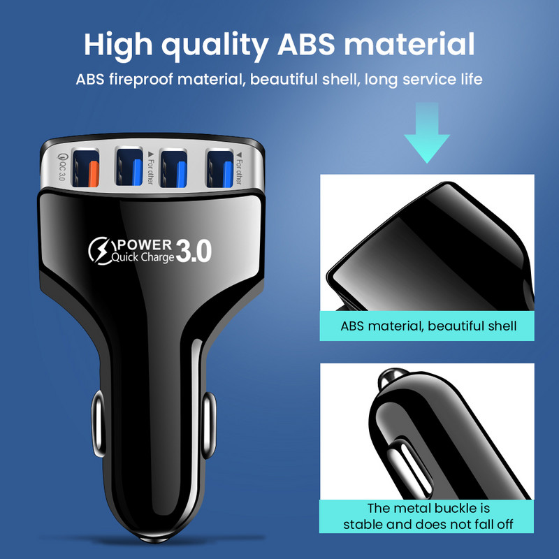 3.1A autós USB töltő gyorstöltő 3.0 univerzális gyorstöltő 4 portos mobiltelefon-adapter Huawei iPhone 13 12 11 Pro Xiaomihoz