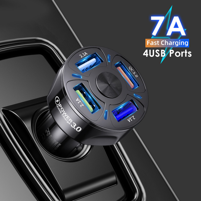 Auto USB punjač Quick Charge 3.0 4.0 Univerzalno 30W brzo punjenje u automobilu 4 porta punjač za mobitele za samsung s10 iphone 11 13