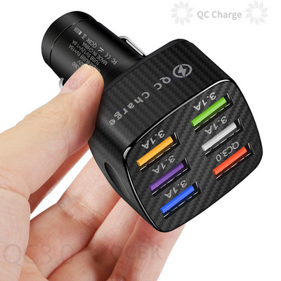 Tutew 15A 6 porturi USB încărcare mașină rapidă mini LED încărcare rapidă pentru iPhone 12 Xiaomi Huawei Adaptor încărcător pentru telefon mobil în mașină