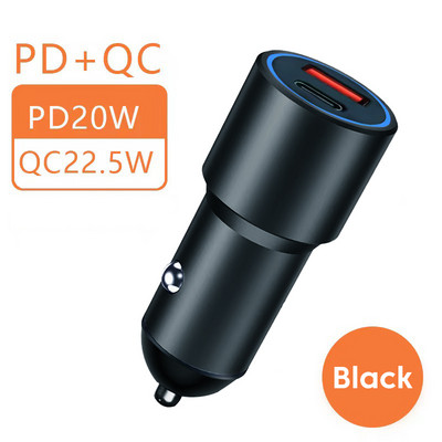 Încărcător de mașină PD de 42,5 W USB C QC3.0 Încărcare rapidă tip C Încărcător de telefon auto Adaptor de încărcare rapidă pentru iphone Xiaomi Huawei Samsung