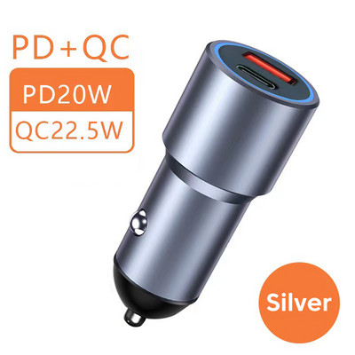 Încărcător de mașină PD de 42,5 W USB C QC3.0 Încărcare rapidă tip C Încărcător de telefon auto Adaptor de încărcare rapidă pentru iphone Xiaomi Huawei Samsung