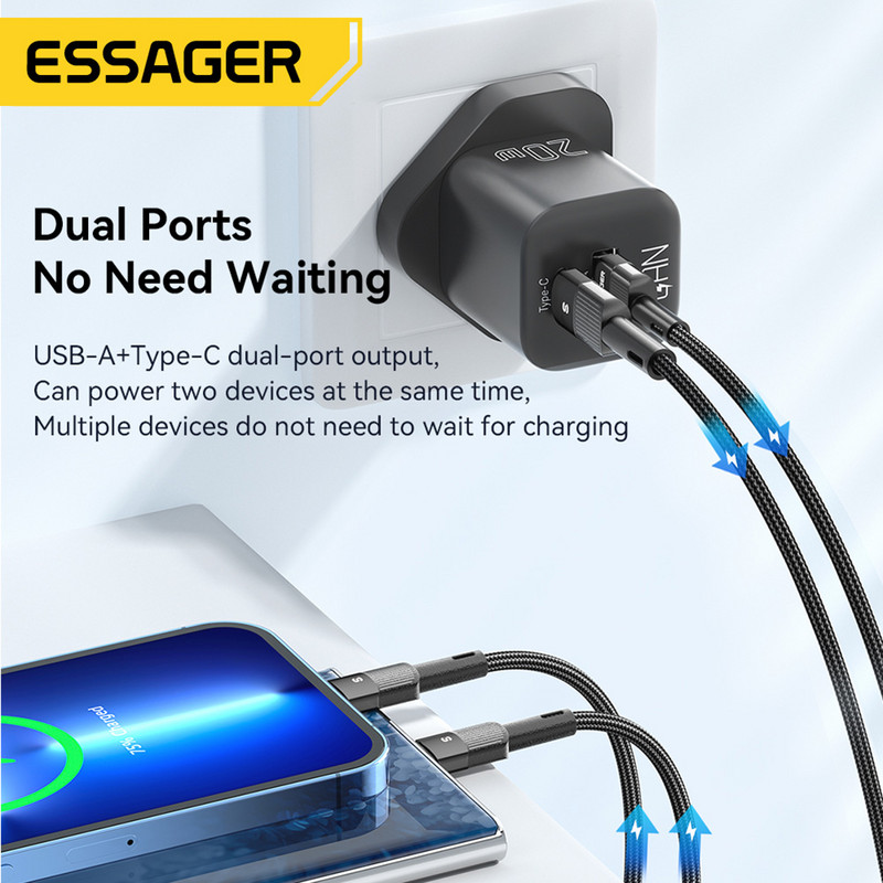 Essager 20W GaN USB Type C Φορτιστής τηλεφώνου Φορητός προσαρμογέας κεφαλής φορτιστή γρήγορης φόρτισης για iPhone 14 13 Samsung Huawei