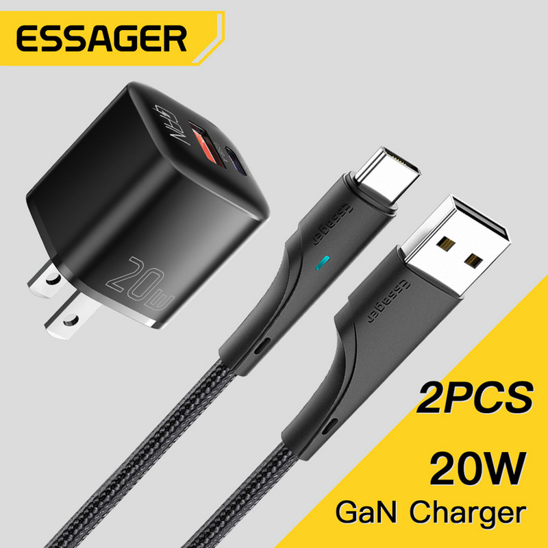 Essager 20W GaN USB Type C Φορτιστής τηλεφώνου Φορητός προσαρμογέας κεφαλής φορτιστή γρήγορης φόρτισης για iPhone 14 13 Samsung Huawei