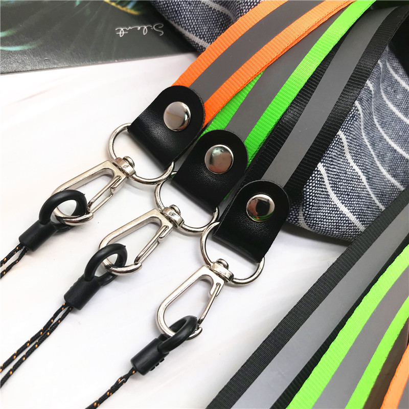 Μονόχρωμο αντανακλαστικό κορδόνι με λωρίδα για κλειδιά Θήκη USB ID Κάρτα κάρτας Όνομα Σήμα ιμάντες κινητού τηλεφώνου Μεταλλικό κλιπ κορδόνι