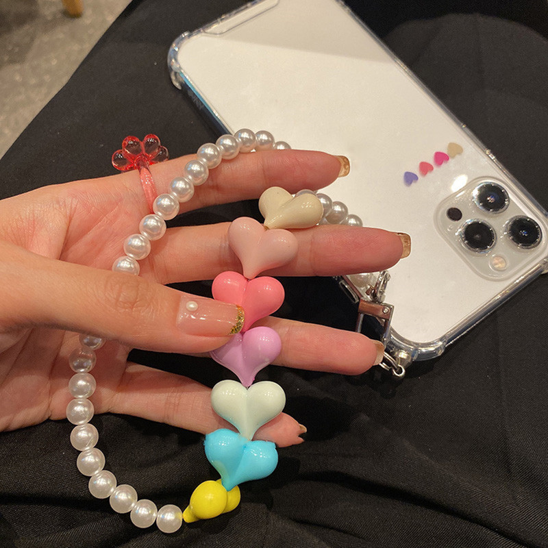 Színes gyanta szív virág gyöngy akril gyöngyös telefon láncszíj női varázslat, elvesztést gátló zsinór mobiltelefon akasztózsinór