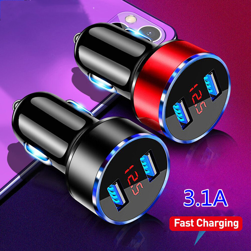3.1A Φορτιστής τηλεφώνου USB Οθόνη LED Φορτιστής αυτοκινήτου για Xiaomi Προσαρμογέας κινητού τηλεφώνου Samsung Φορτιστής αυτοκινήτου για iPhone 12 11 Pro 7 8 Plus