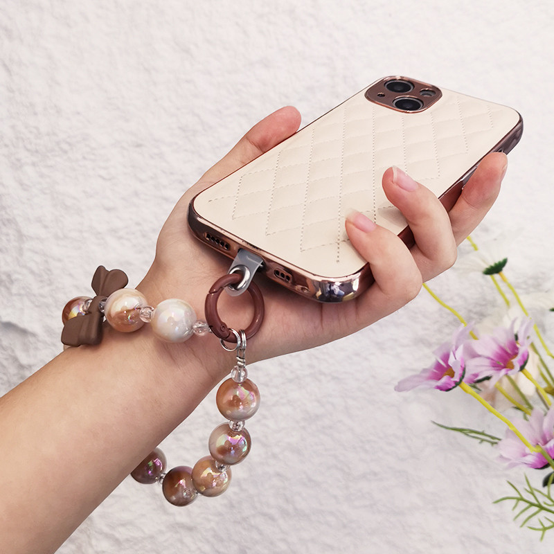 Mobiltelefon zsinóros rövid íj Gyöngy lánc csuklópánt string Ball függő univerzális telefon átlátszó csíptetővel