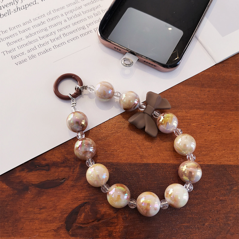 Mobiltelefon zsinóros rövid íj Gyöngy lánc csuklópánt string Ball függő univerzális telefon átlátszó csíptetővel