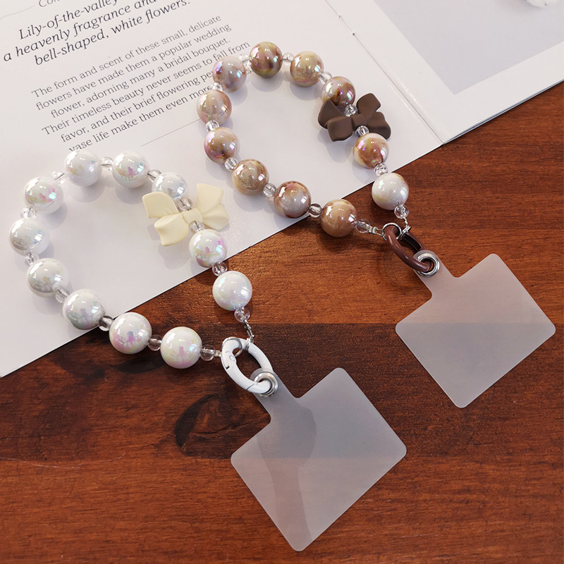 Mobiltelefon zsinóros rövid íj Gyöngy lánc csuklópánt string Ball függő univerzális telefon átlátszó csíptetővel