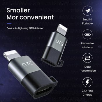 USB Type C към 8-пинов OTG адаптер за iPhone 13 12 11 Pro Max XR 2A Кабел за данни за бързо зареждане, конвертор за слушалки U диск