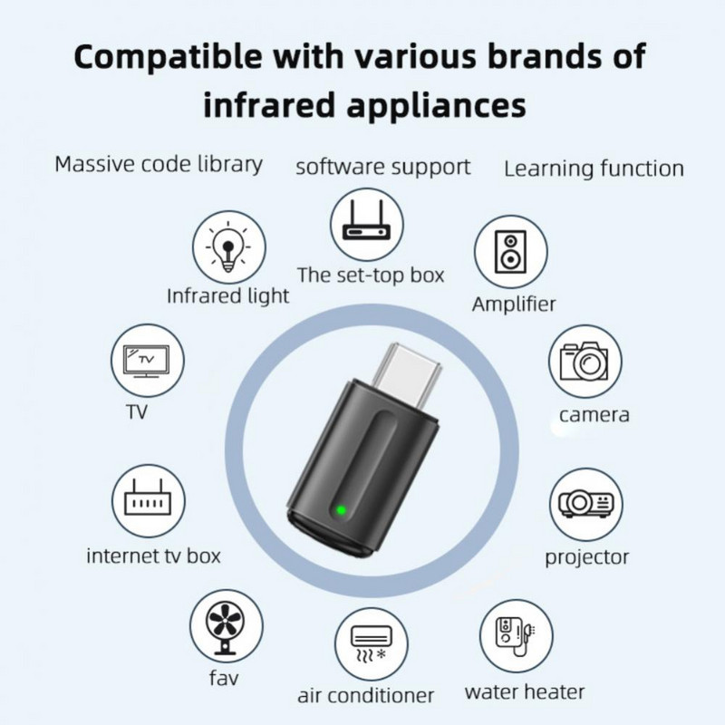 Telefoni infrapunasaatja teleri jaoks, konditsioneer, kaugjuhtimispuldi rakendus Miniadapter nutitelefoni jaoks C-tüüpi iPhone`i mikro-USB jaoks