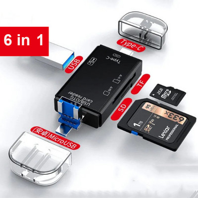 SD kártyaolvasó USB C kártyaolvasó 6 az 1-ben USB 2.0 TF/Mirco SD intelligens memóriakártya olvasó C típusú OTG flash meghajtó kártyaolvasó adapter