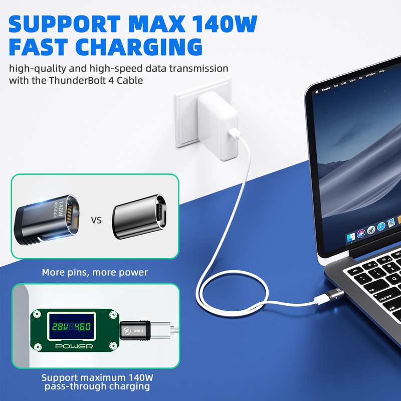 140 W USB4.0 mágneses adapter USB C típushoz C 40 Gbps gyorstöltő mágneses átalakító kábelcsatlakozó 8K@60 Hz USB C típusú adapter