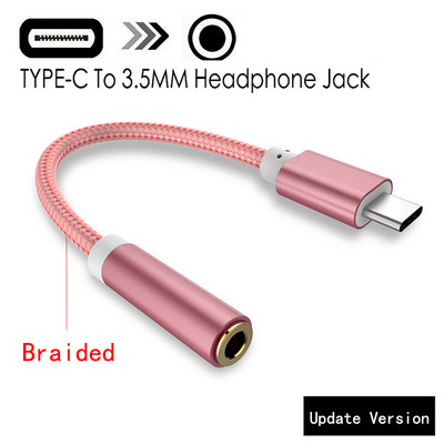 Adaptor cablu împletit USB-C tip C la jack de 3,5 mm Cablu căști Adaptor cablu audio Aux pentru Xiaomi Huawei pentru telefon inteligent