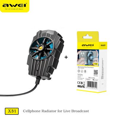 Awei X31 Mini Ventilator de răcire pentru telefon mobil Radiator Turbo Hurricane Răcitor de jocuri Telefon mobil Radiator de căldură rece pentru iPhone/Samsung/Xiaomi